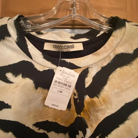 Roberto Cavalli Black and Tan Animal Print Top - Picture 2 of 5